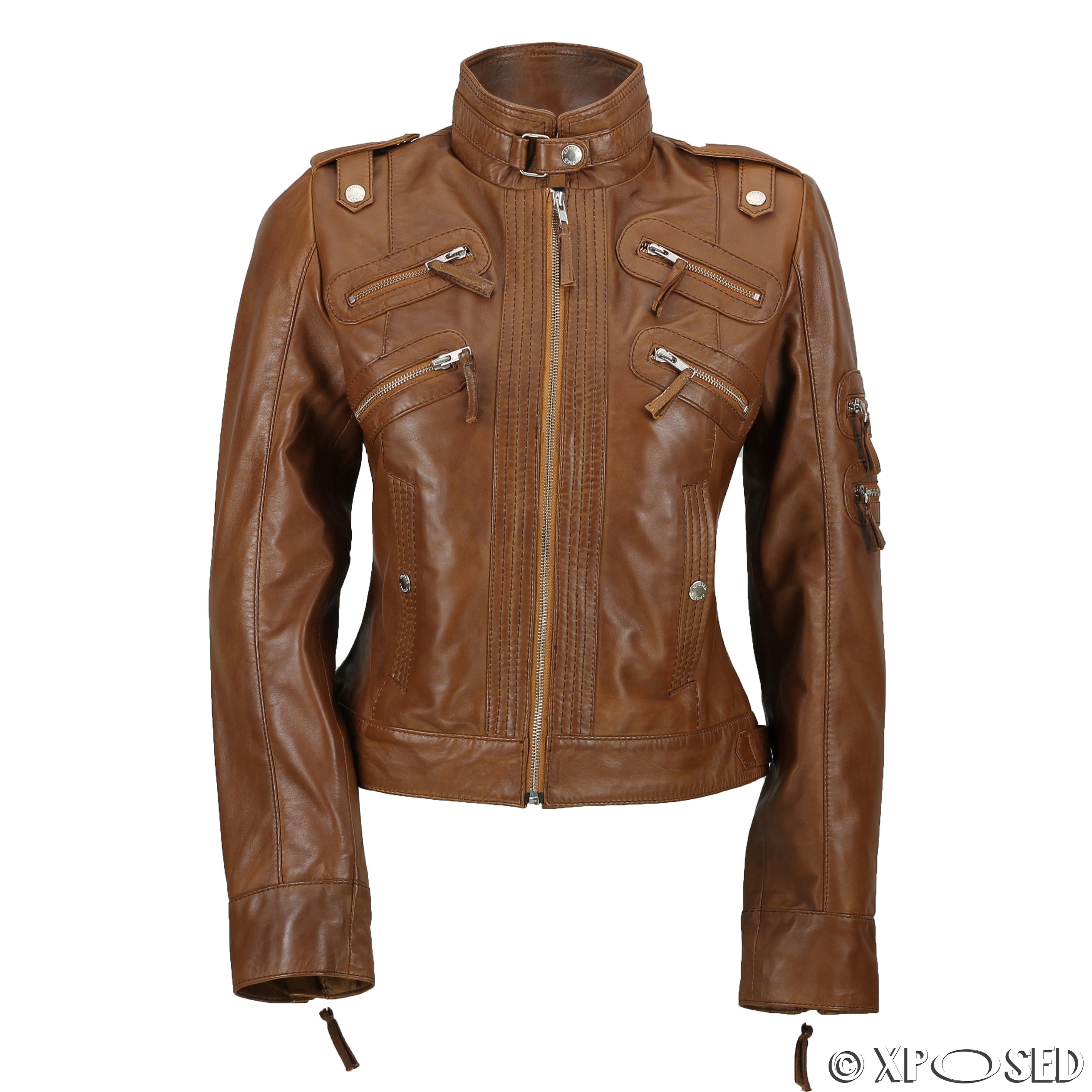 New Black Brown Ladies Womens Real Leather Slim Fit Soft Zip Biker